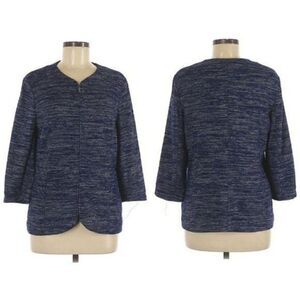Coldwater Creek Jacket Blazer Jersey Knit Zip‎ Up Slouchy Space Dye Blue 8